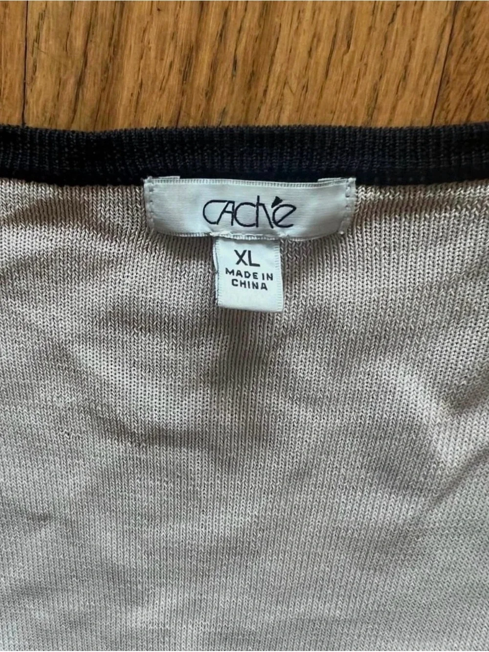 Cache Two-Tone Knit Top in Black and Cream